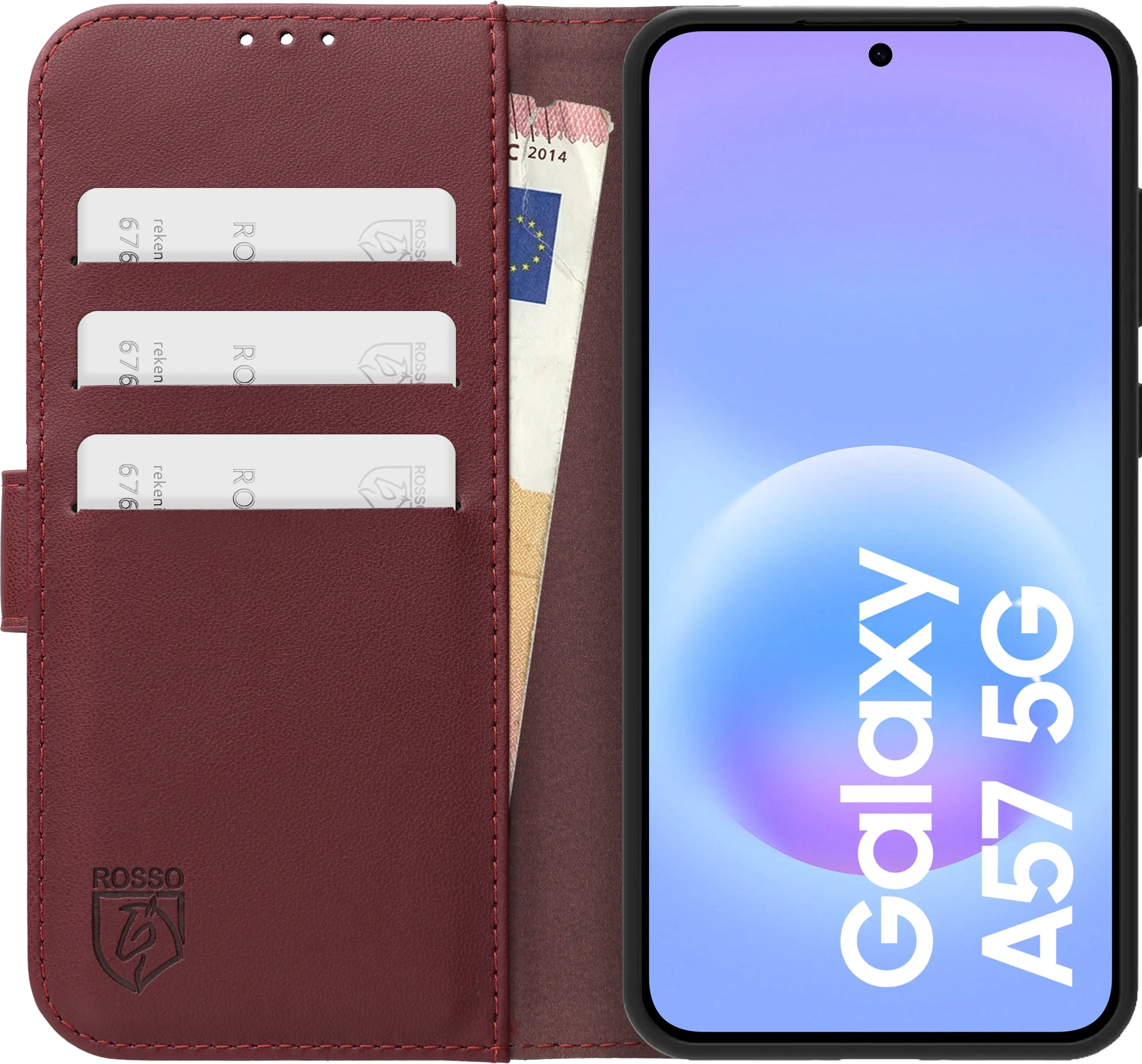 Rosso Element Modern Samsung Galaxy A57 Hoesje Book Case Wallet Burgundy afbeelding 3