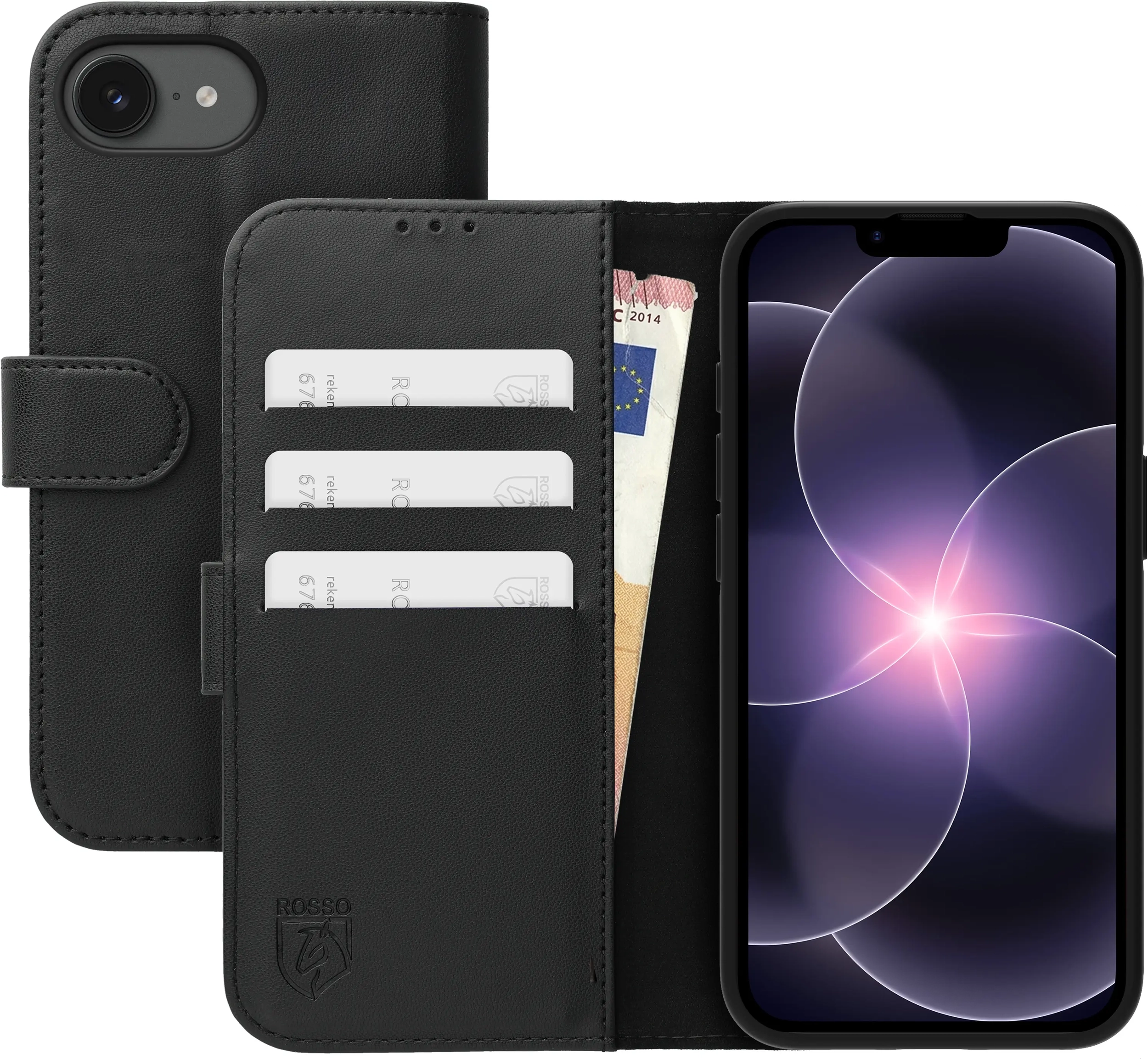 Rosso Element Modern Apple iPhone 17e / 16e Hoesje Book Case Wallet Zwart afbeelding 1