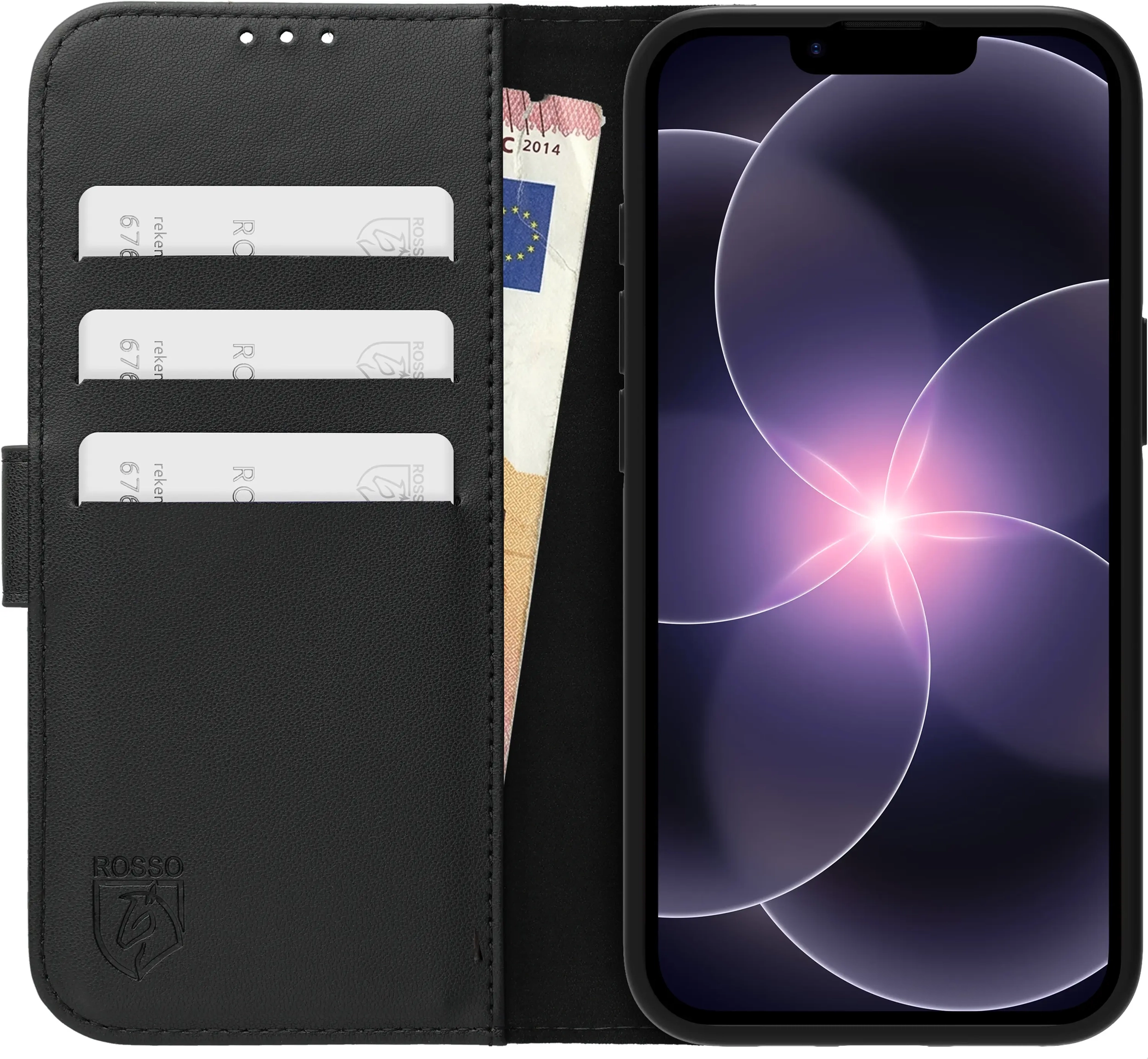 Rosso Element Modern Apple iPhone 17e / 16e Hoesje Book Case Wallet Zwart afbeelding 3