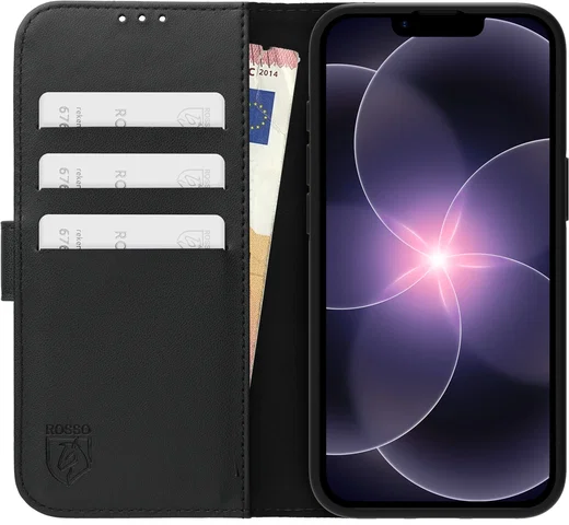 Rosso Element Modern Apple iPhone 17e / 16e Hoesje Book Case Wallet Zwart afbeelding 3
