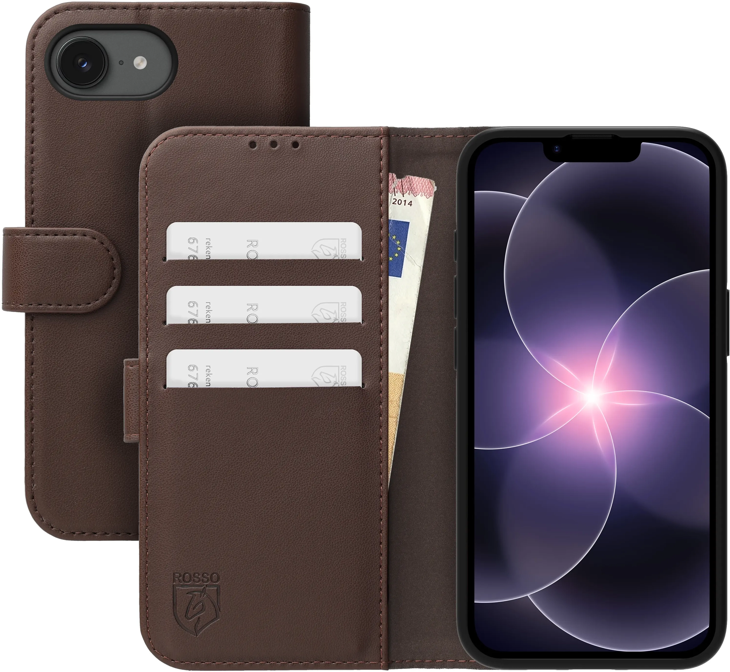 Rosso Element Modern Apple iPhone 17e / 16e Hoesje Book Case Wallet Bruin afbeelding 1