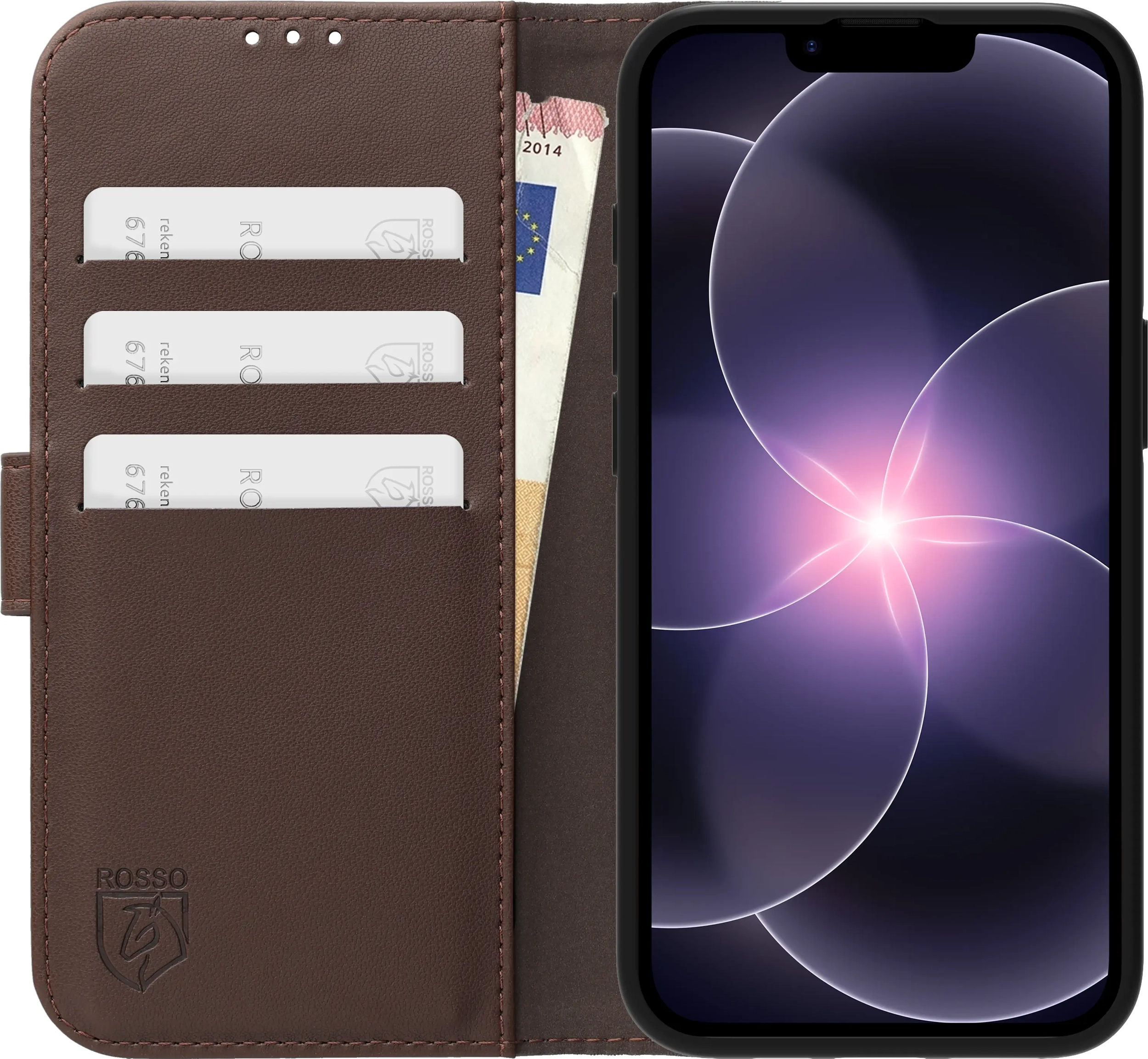 Rosso Element Modern Apple iPhone 17e / 16e Hoesje Book Case Wallet Bruin afbeelding 3
