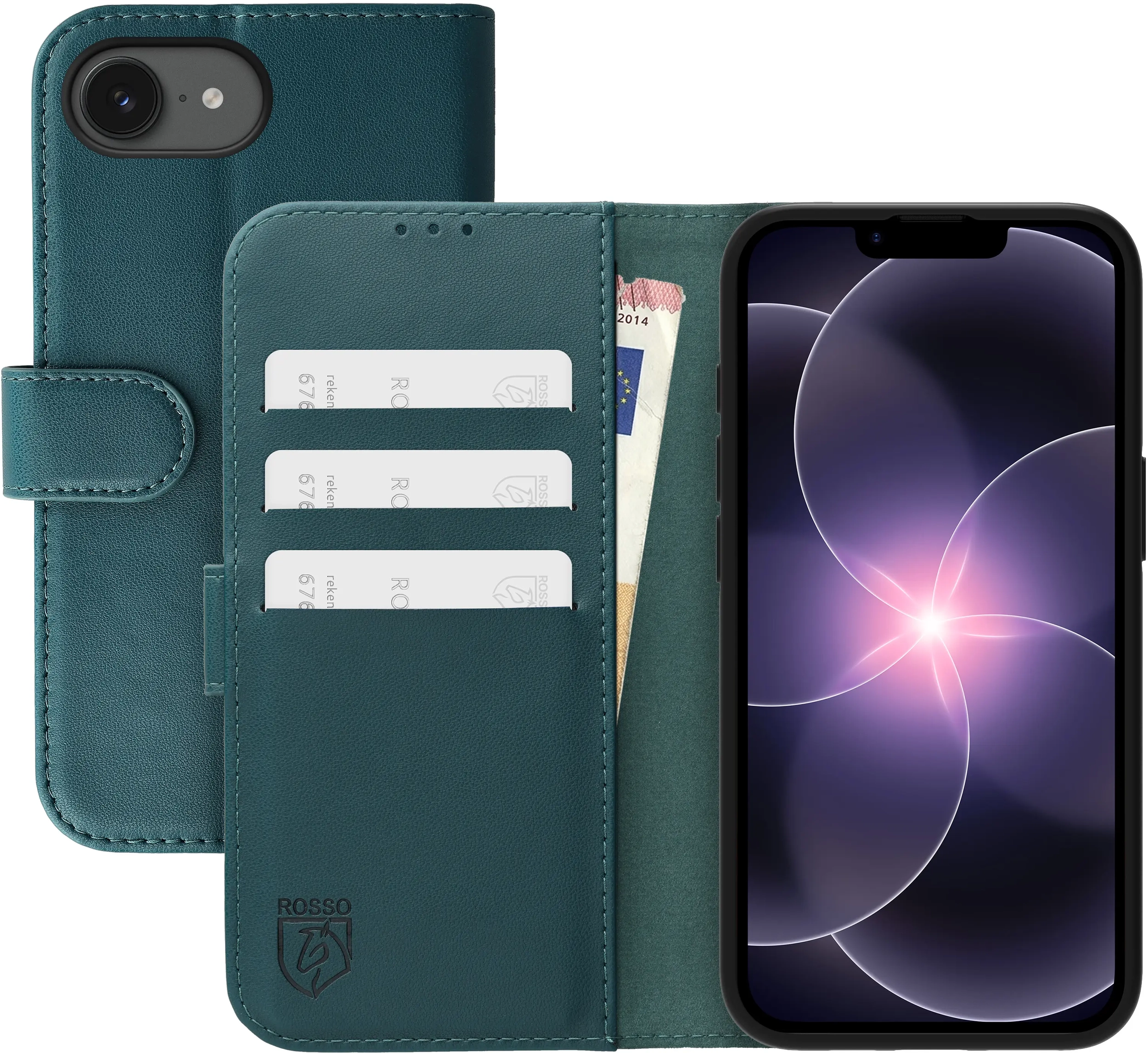 Rosso Element Modern Apple iPhone 17e / 16e Hoesje Book Case Wallet Groen afbeelding 1