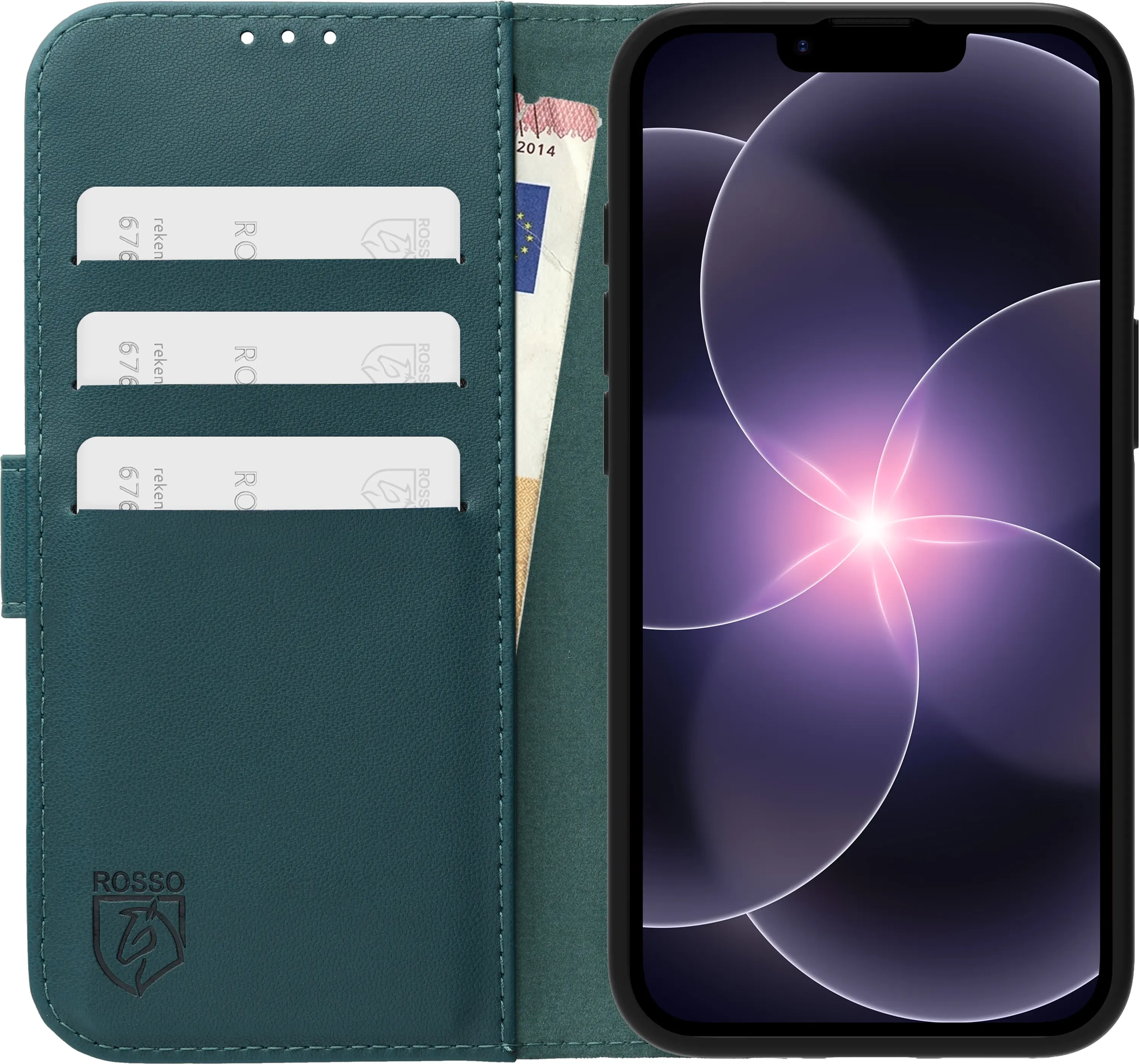Rosso Element Modern Apple iPhone 17e / 16e Hoesje Book Case Wallet Groen afbeelding 3