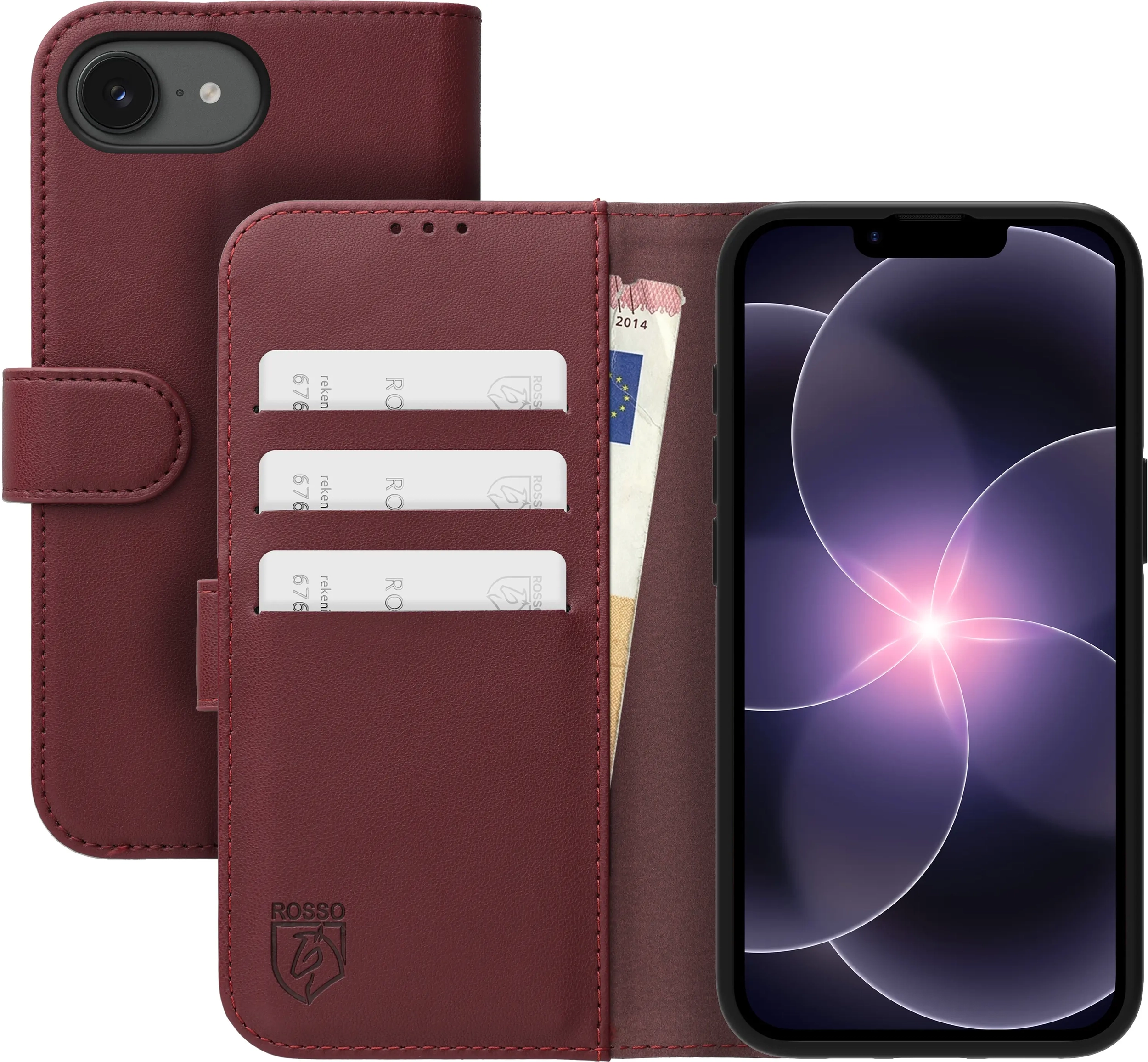 Rosso Element Modern Apple iPhone 17e / 16e Hoesje Book Case Wallet Burgundy afbeelding 1