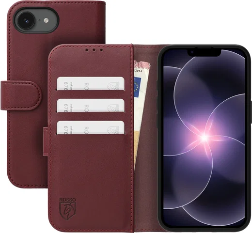 Rosso Element Modern Apple iPhone 17e / 16e Hoesje Book Case Wallet Burgundy afbeelding 1