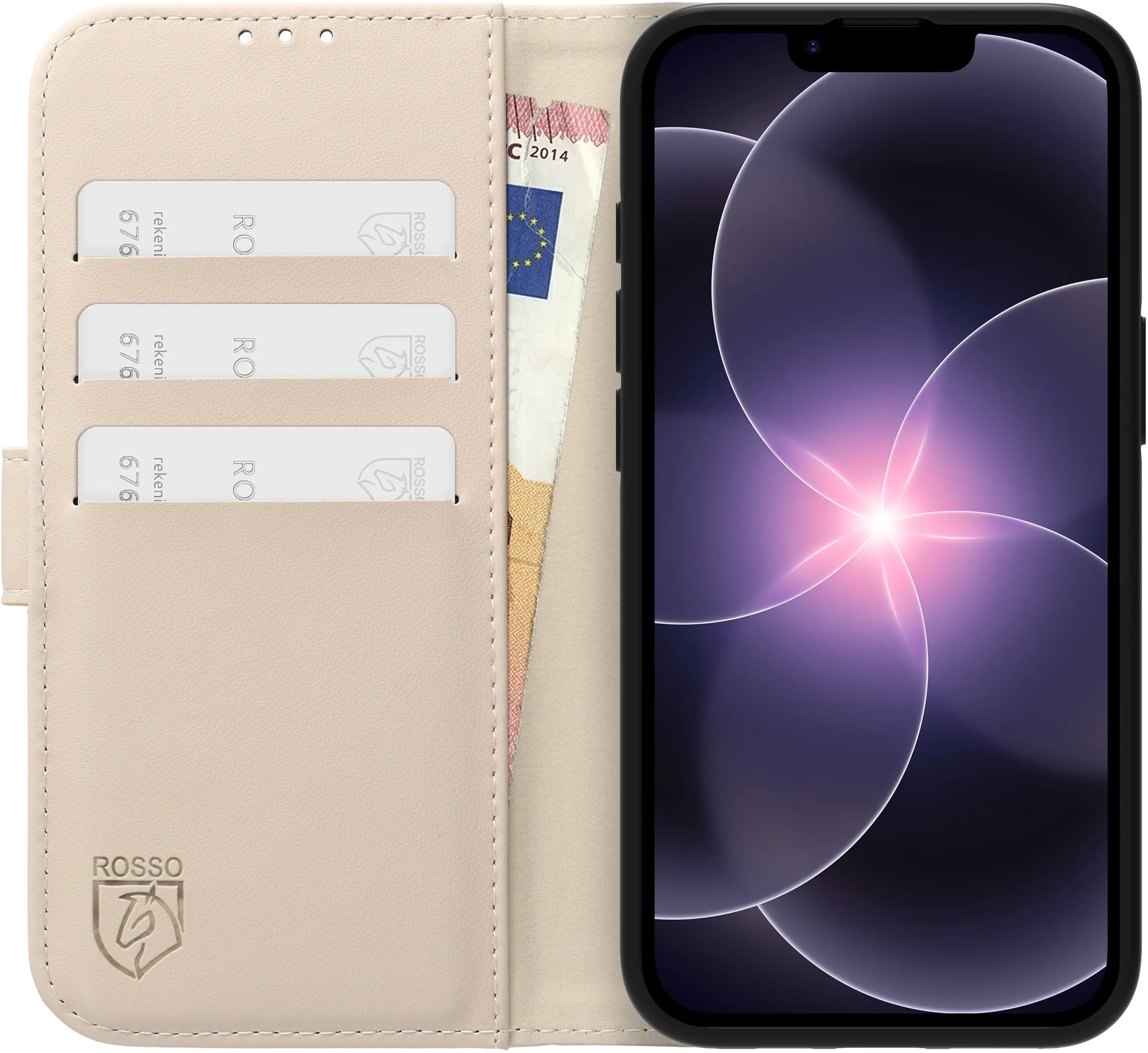 Rosso Element Modern Apple iPhone 17e / 16e Hoesje Book Case Wallet Beige afbeelding 3