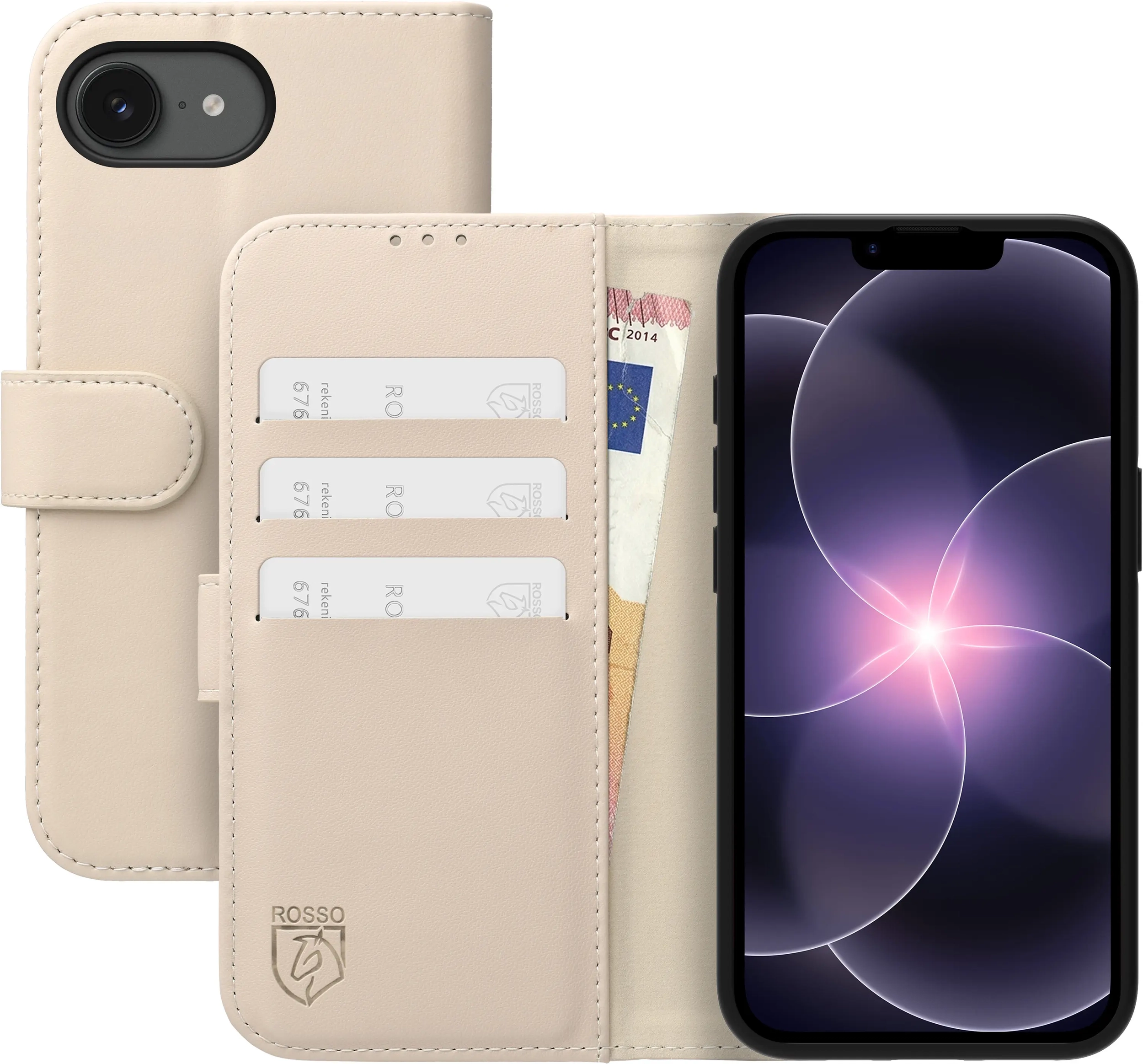 Rosso Element Modern Apple iPhone 17e / 16e Hoesje Book Case Wallet Beige afbeelding 1
