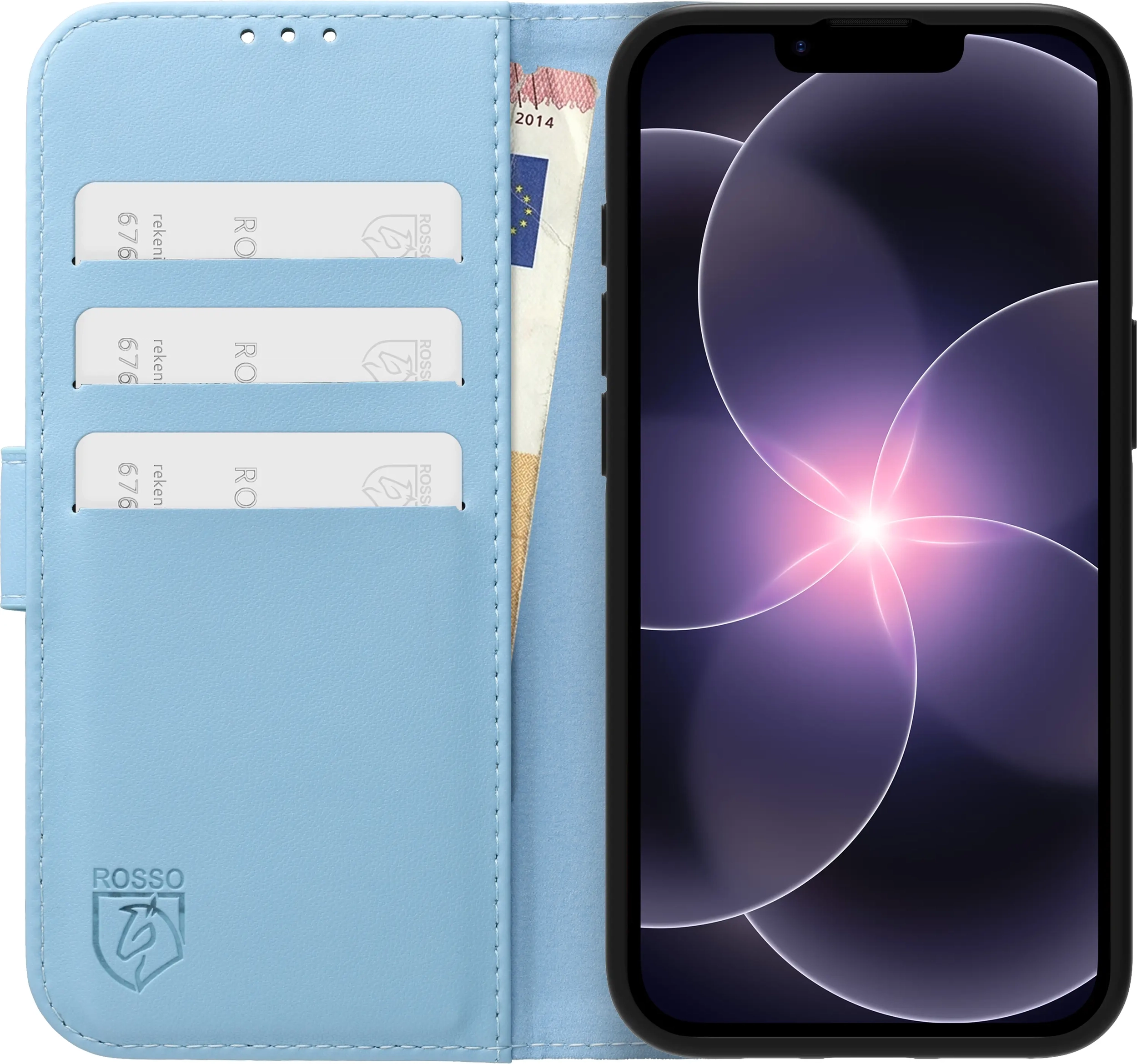 Rosso Element Modern Apple iPhone 17e / 16e Hoesje Book Case Wallet Licht Blauw afbeelding 3