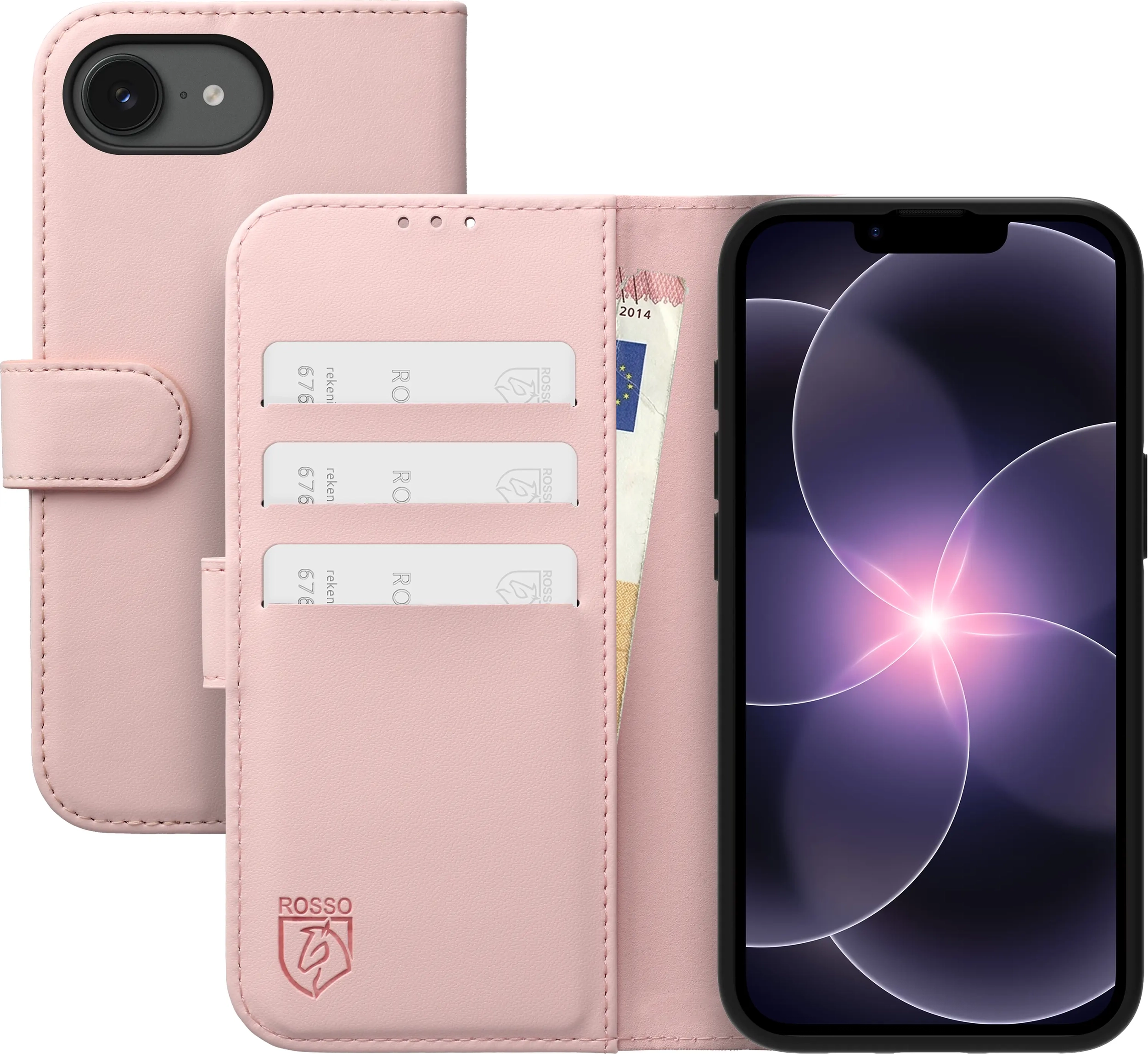 Rosso Element Modern Apple iPhone 17e / 16e Hoesje Book Case Wallet Roze afbeelding 1