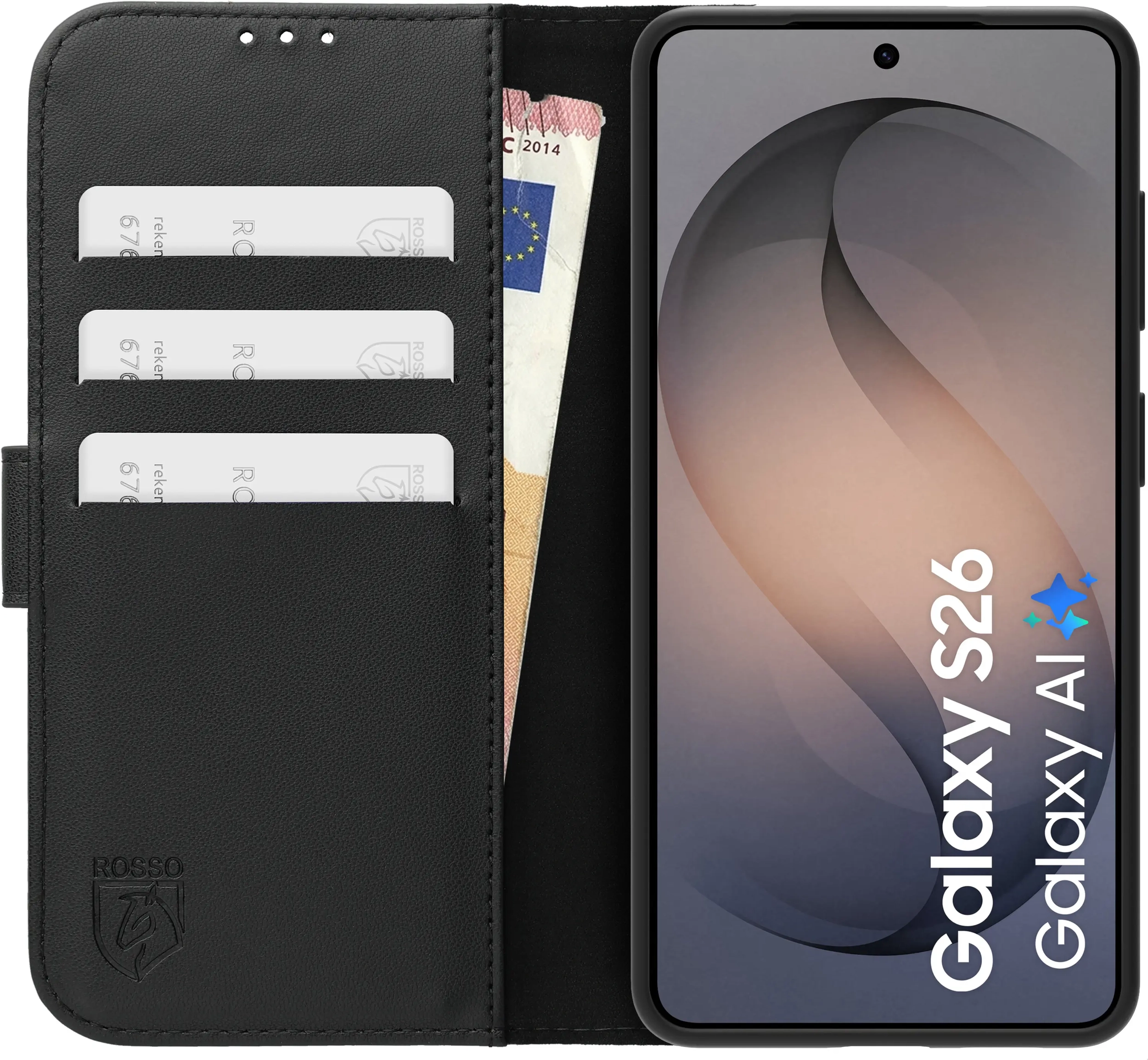 Rosso Element Modern Samsung Galaxy S26 Hoesje Book Case Wallet Zwart afbeelding 3