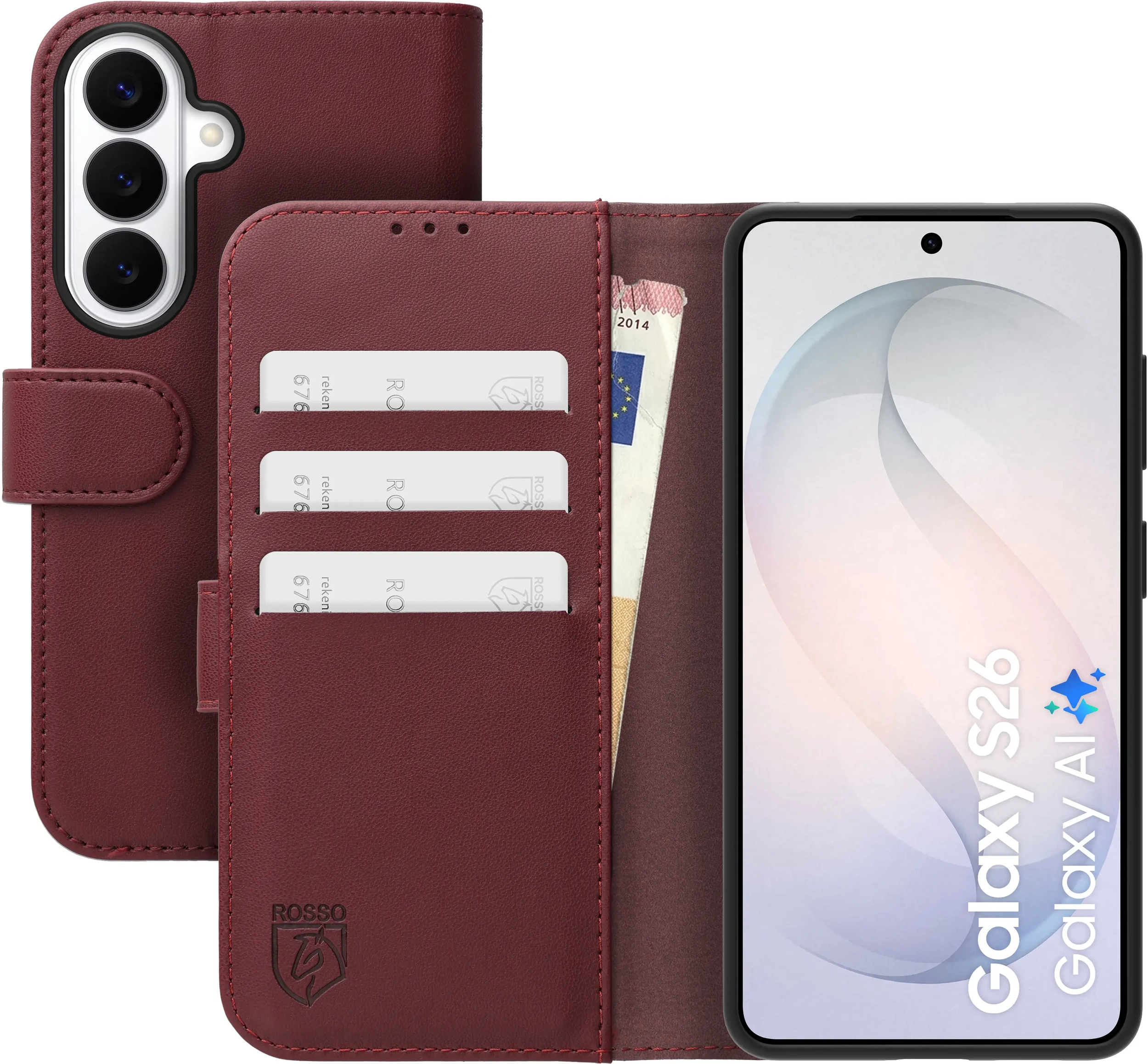 Rosso Element Modern Samsung Galaxy S26 Hoesje Book Case Wallet Burgundy afbeelding 1