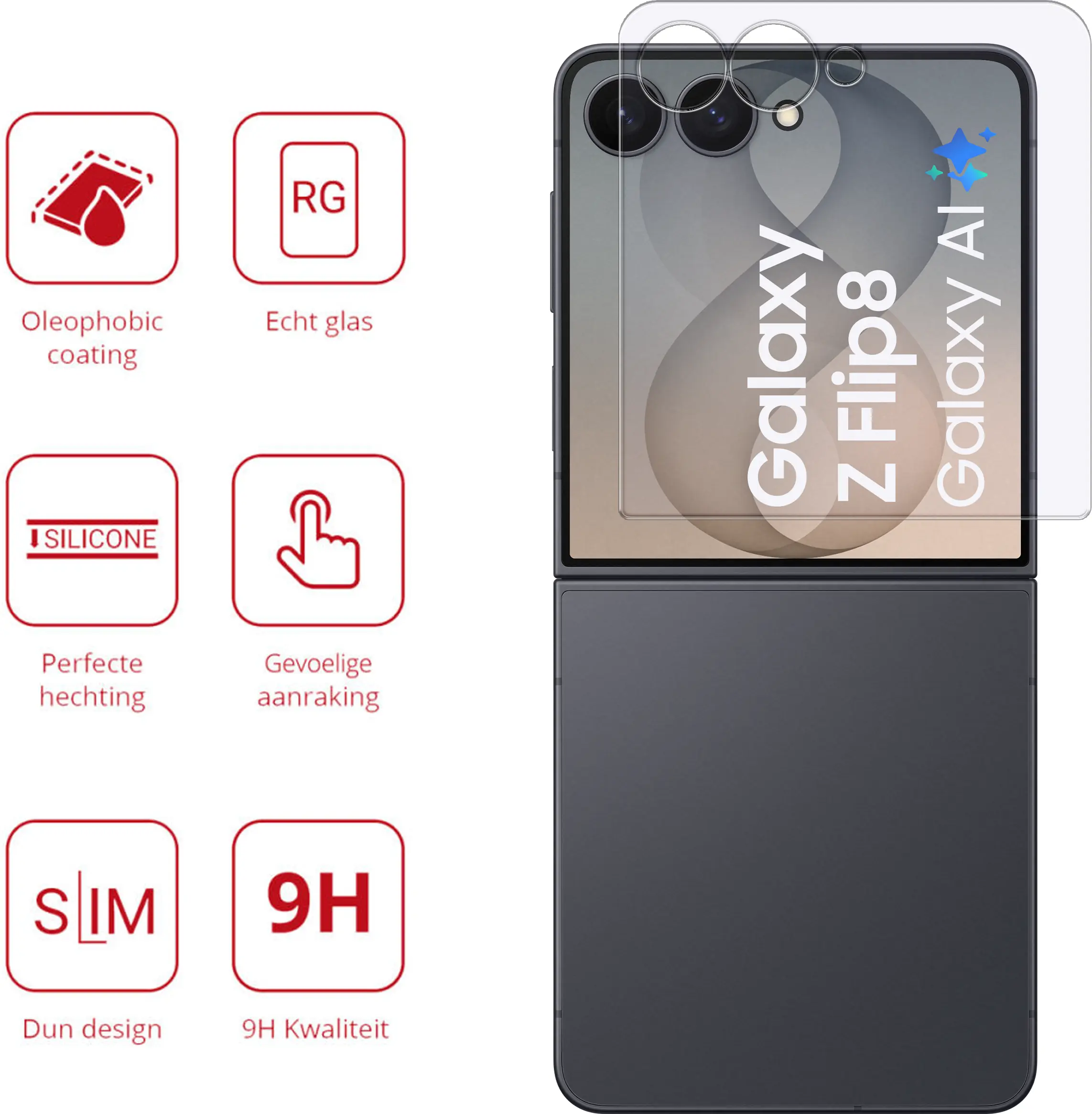 Rosso Samsung Galaxy Z Flip 8 9H Tempered Glass Screen Protector afbeelding 2
