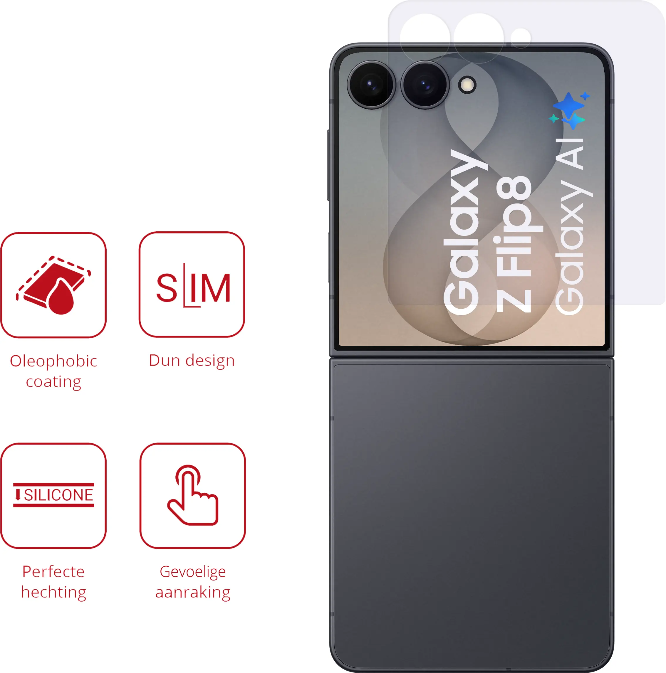 Rosso Samsung Galaxy Z Flip 8 Screen Protector Case Friendly Folie Duo Pack afbeelding 2