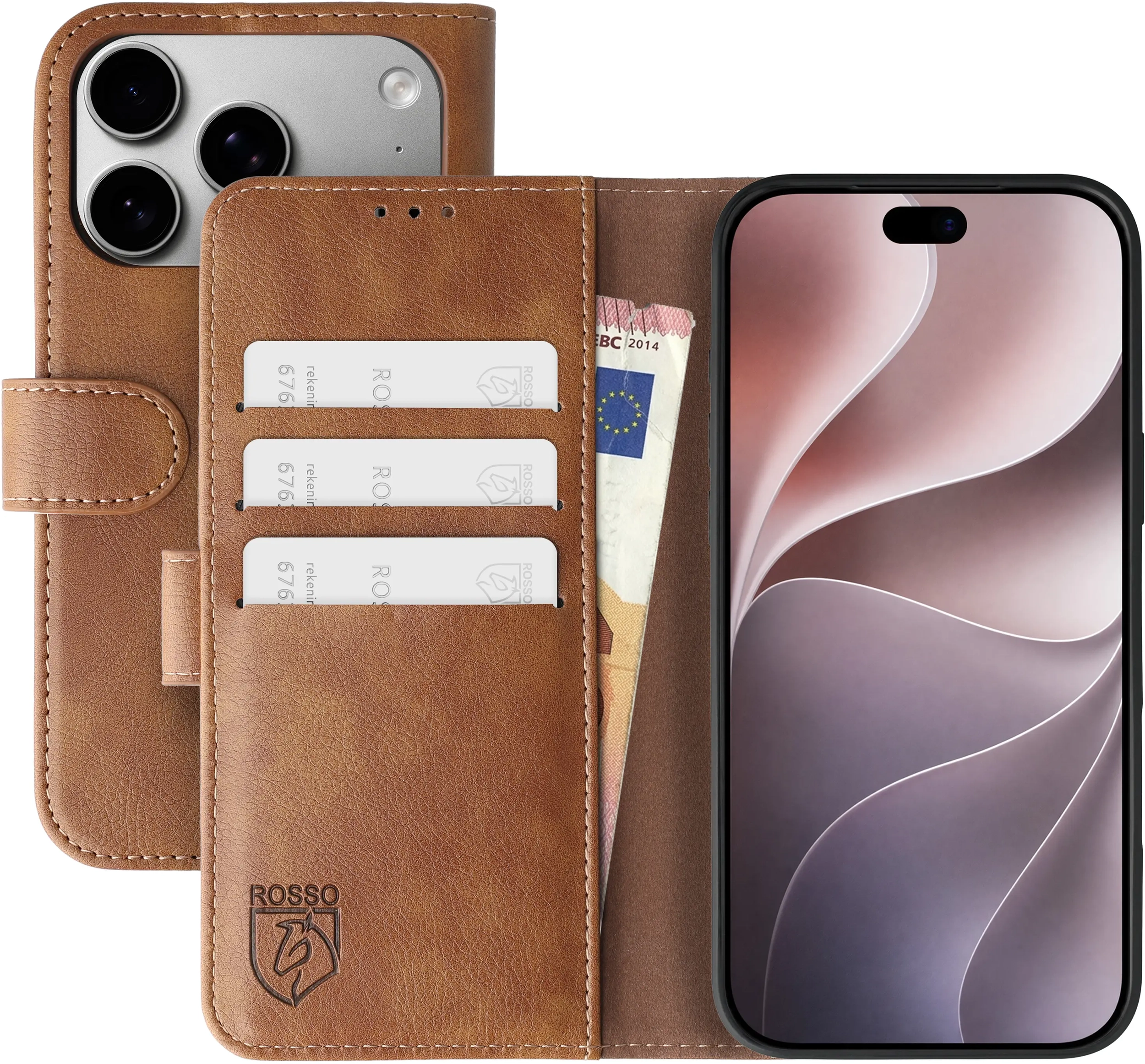 Rosso Element Apple iPhone 18 Pro Hoesje Book Case Wallet Bruin afbeelding 1