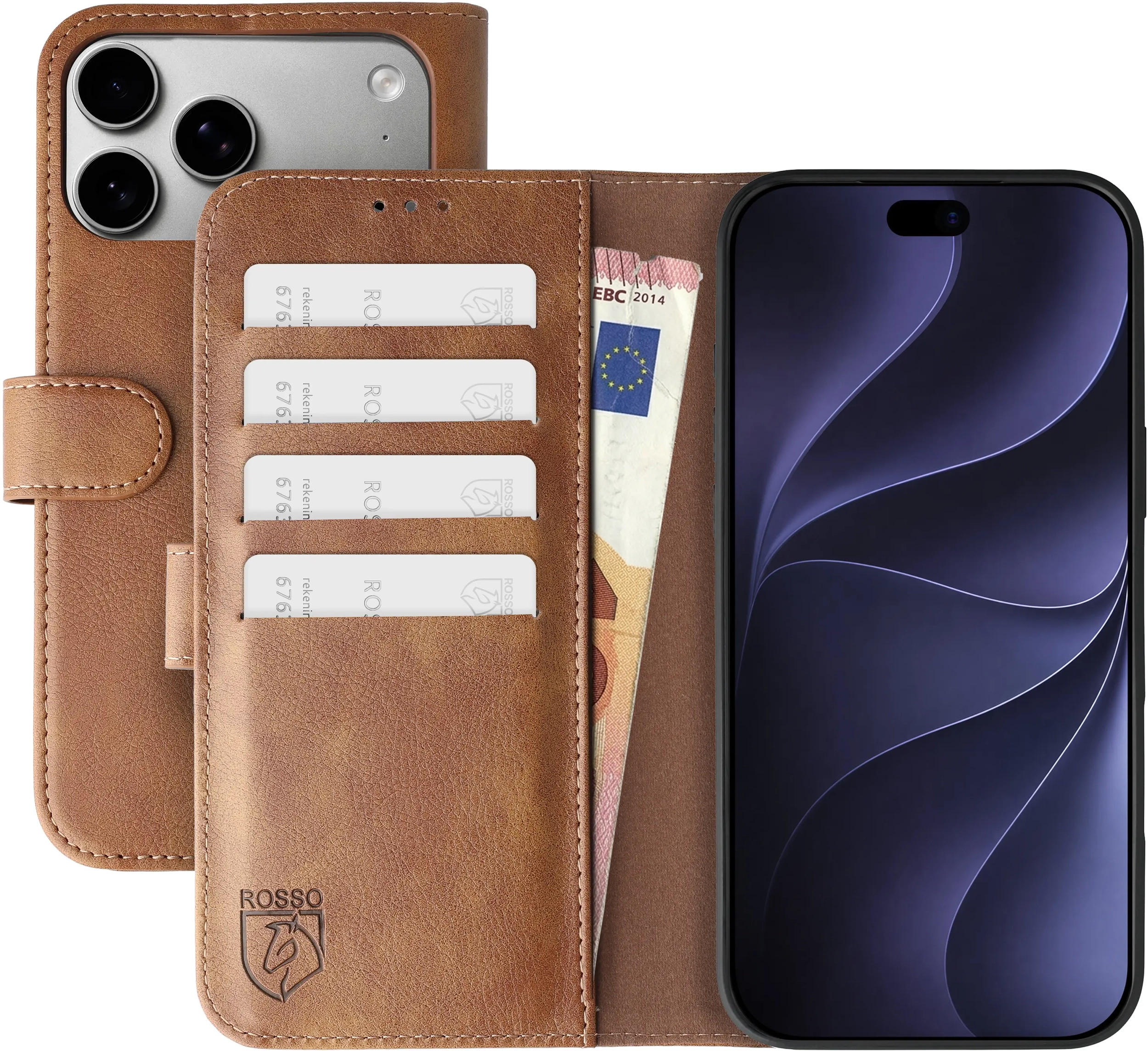 Rosso Element Apple iPhone 18 Pro Max Hoesje Book Case Wallet Bruin afbeelding 1
