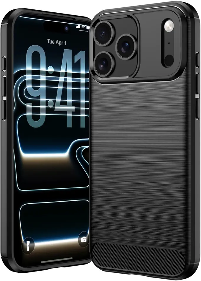 Apple iPhone 18 Pro Hoesje Geborsteld TPU Flexibele Back Cover Zwart afbeelding 1