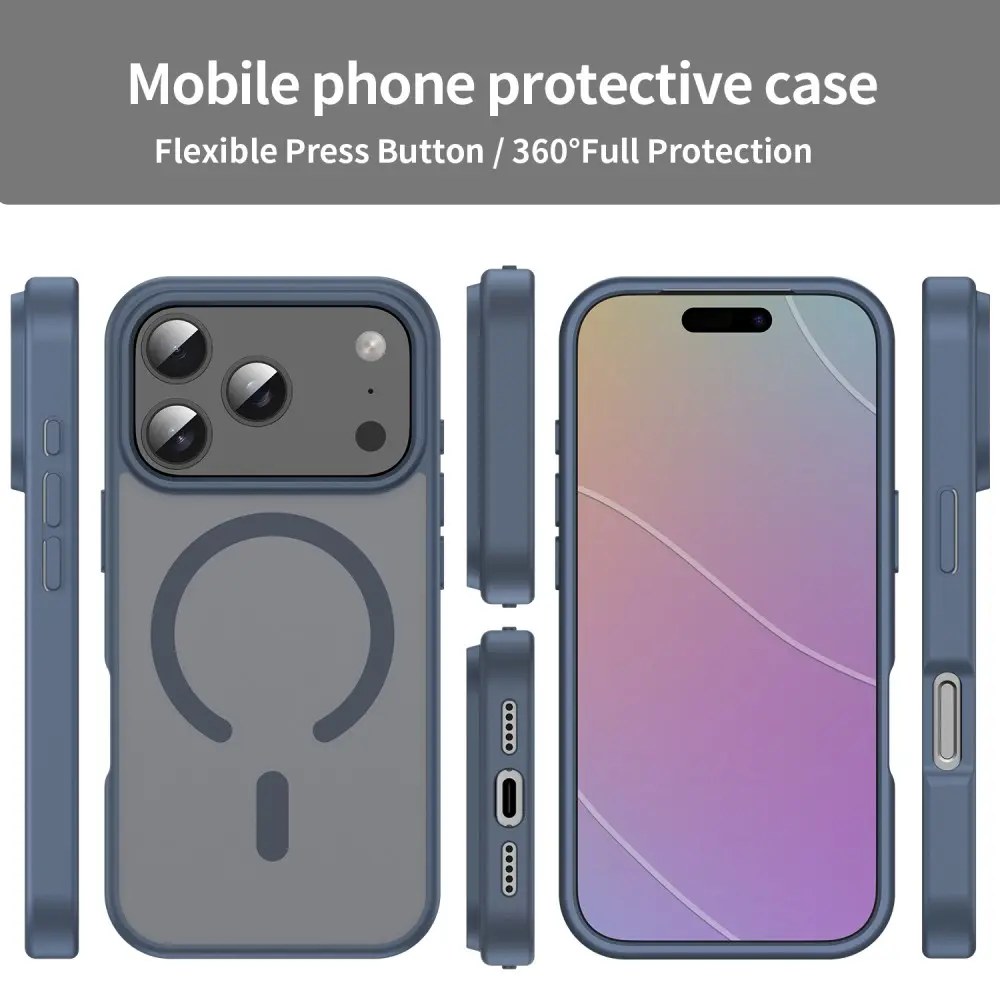 Apple iPhone 18 Pro Hybrid Hoesje met MagSafe Back Cover Matte Blauw afbeelding 9
