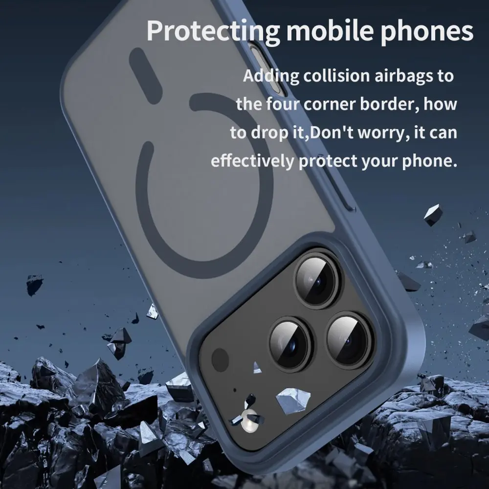 Apple iPhone 18 Pro Hybrid Hoesje met MagSafe Back Cover Matte Blauw afbeelding 2