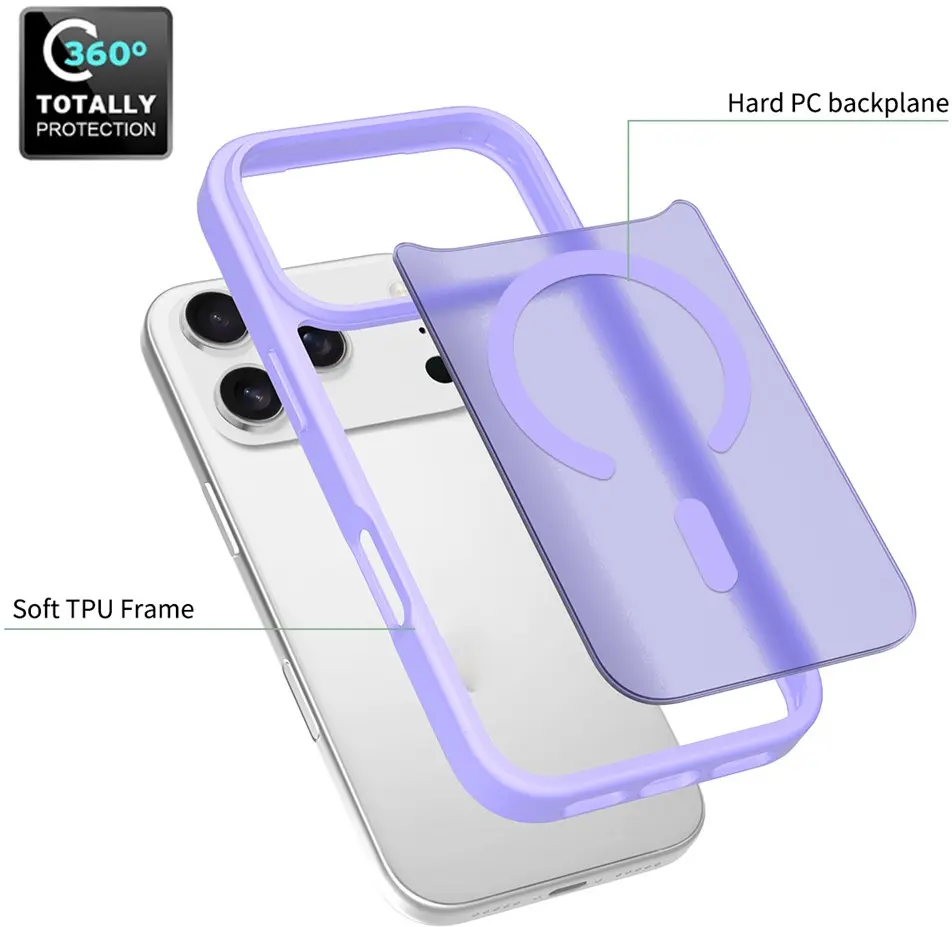 Apple iPhone 18 Pro Hybrid Hoesje met MagSafe Back Cover Matte Paars afbeelding 5