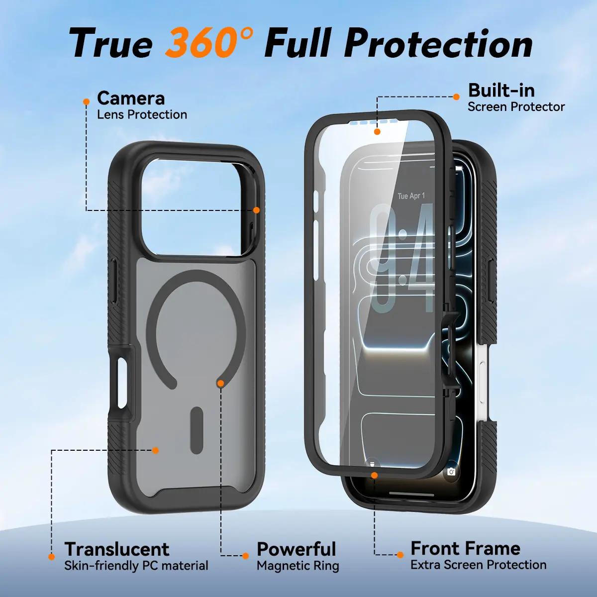 Apple iPhone 18 Pro Hoesje Full Protect 360° Cover met MagSafe Matte Zwart afbeelding 5