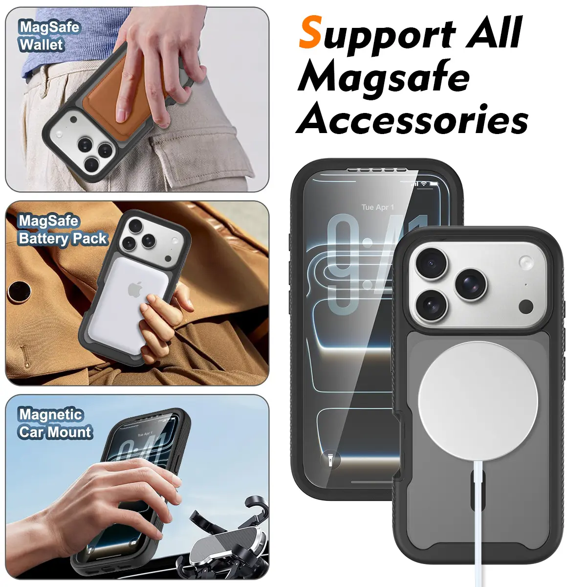Apple iPhone 18 Pro Hoesje Full Protect 360° Cover met MagSafe Matte Zwart afbeelding 8