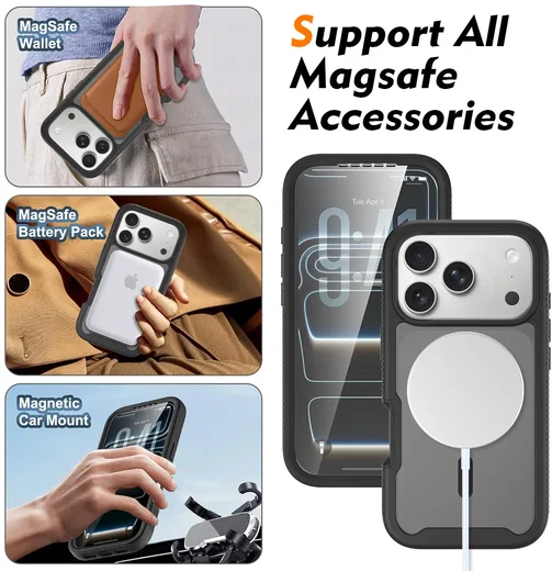 Apple iPhone 18 Pro Hoesje Full Protect 360° Cover met MagSafe Matte Zwart afbeelding 8