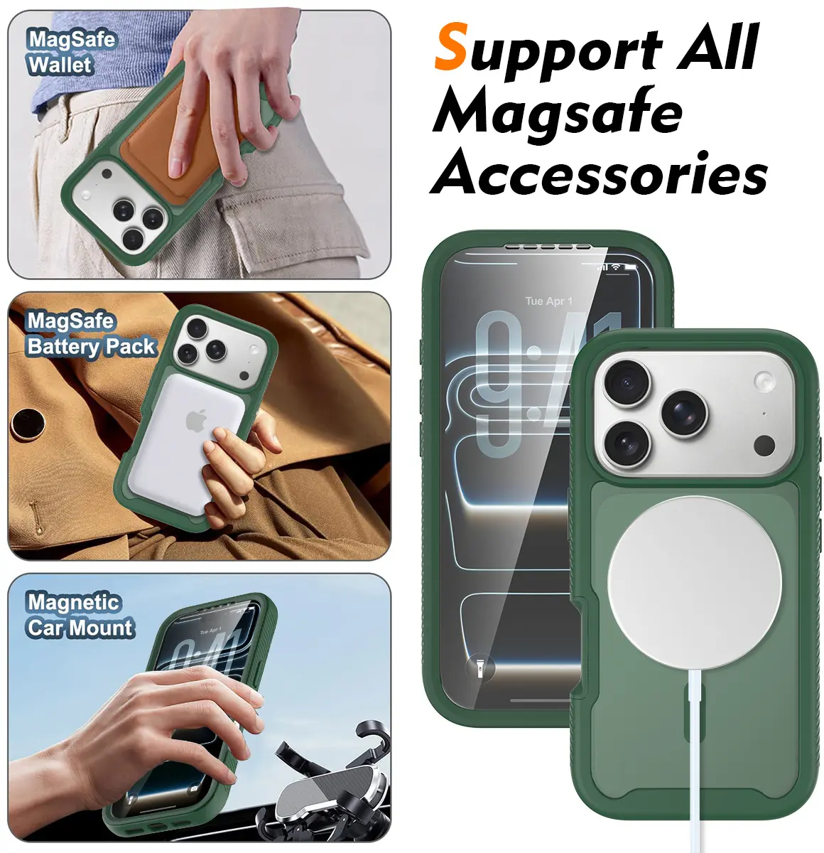 Apple iPhone 18 Pro Hoesje Full Protect 360° Cover met MagSafe Matte Groen afbeelding 8