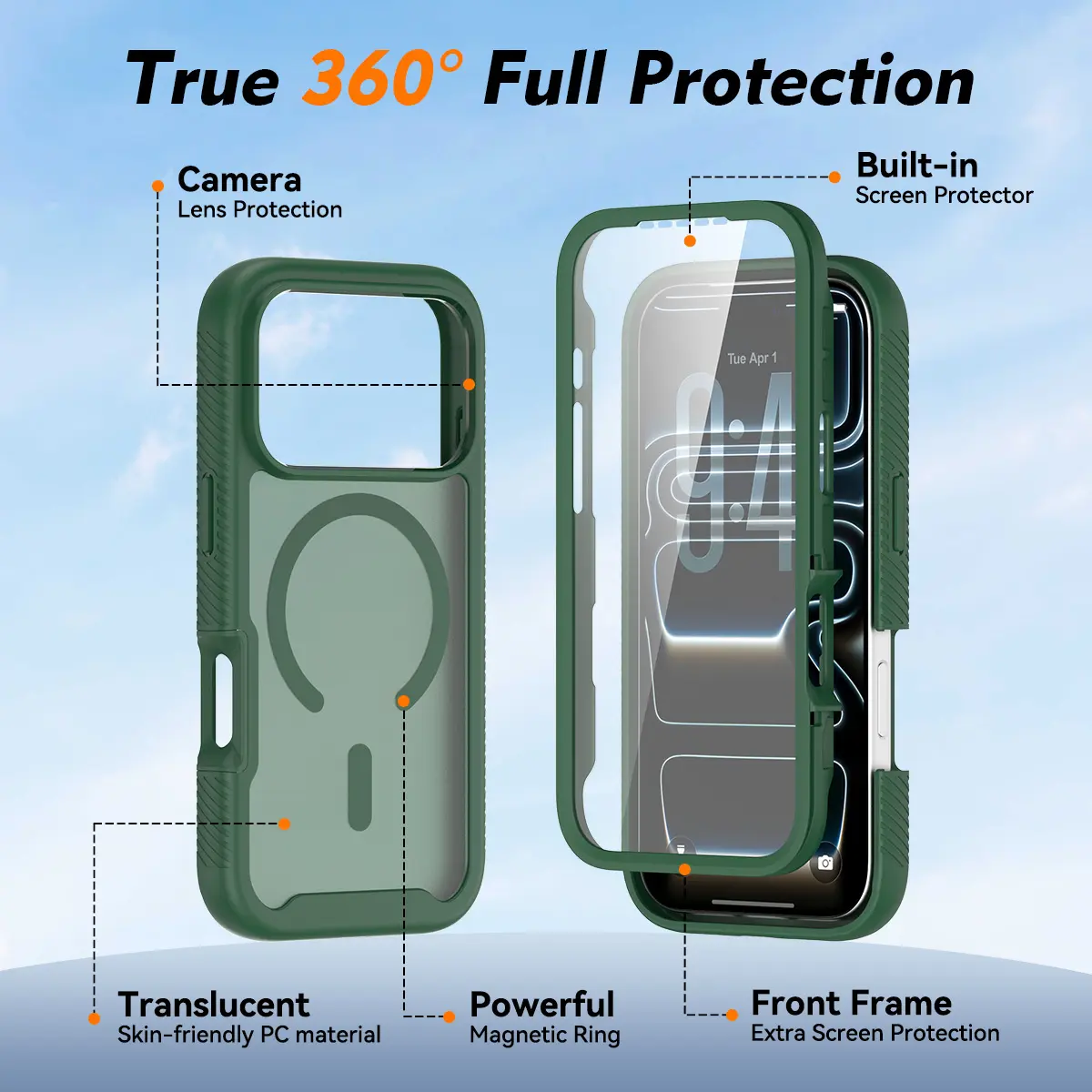Apple iPhone 18 Pro Hoesje Full Protect 360° Cover met MagSafe Matte Groen afbeelding 5