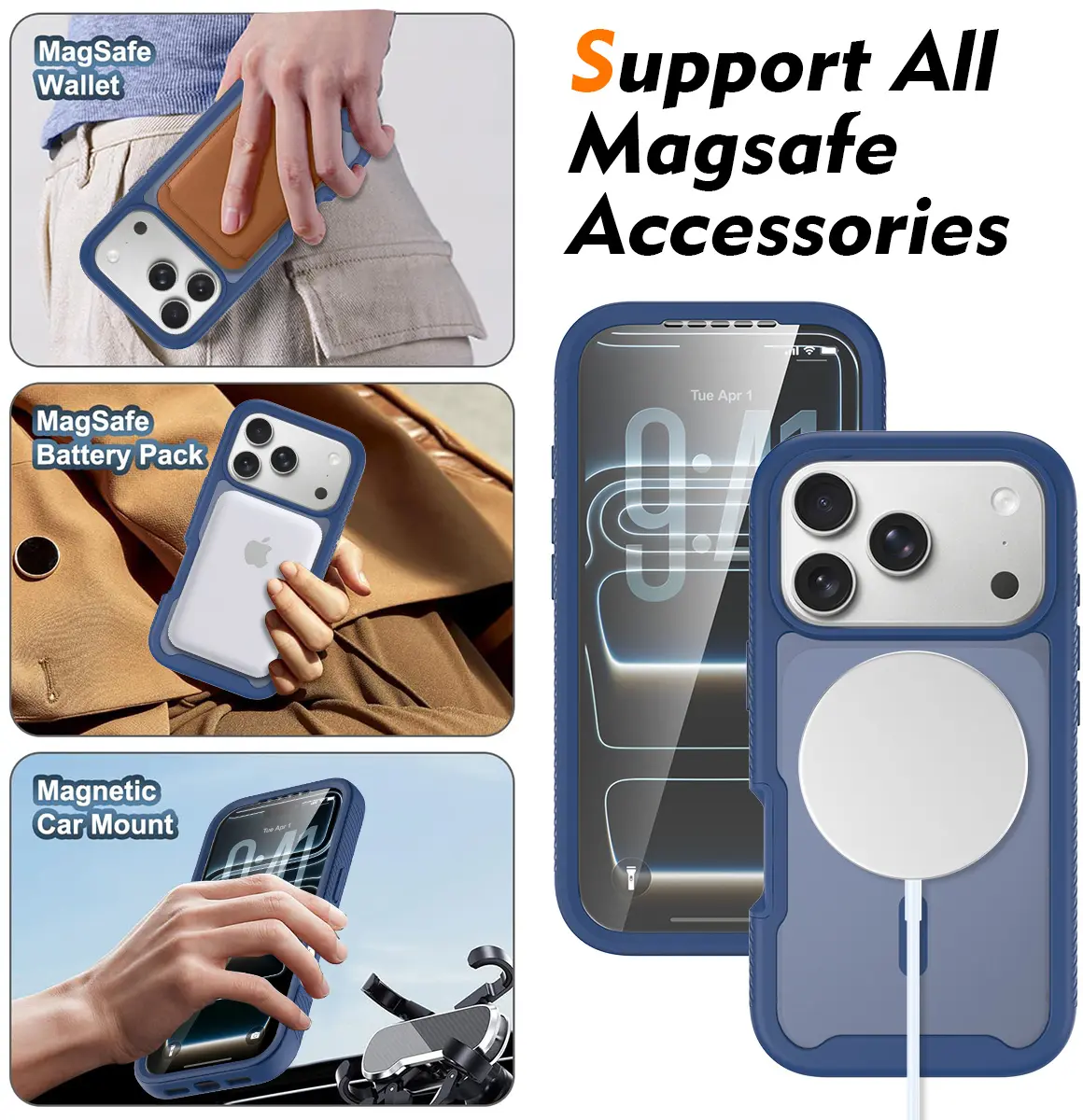 Apple iPhone 18 Pro Hoesje Full Protect 360° Cover met MagSafe Matte Blauw afbeelding 8