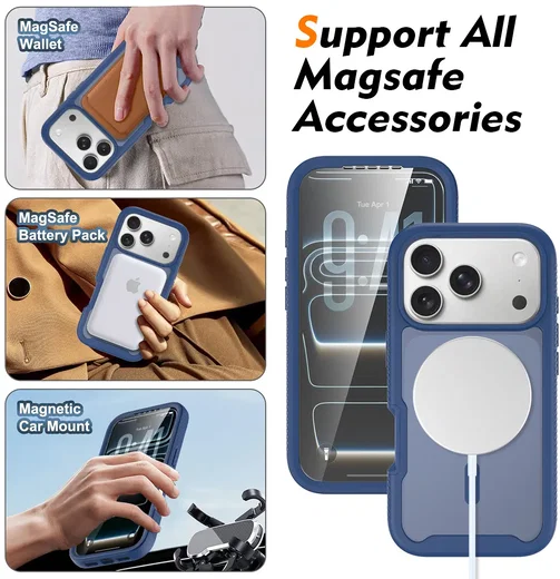 Apple iPhone 18 Pro Hoesje Full Protect 360° Cover met MagSafe Matte Blauw afbeelding 8