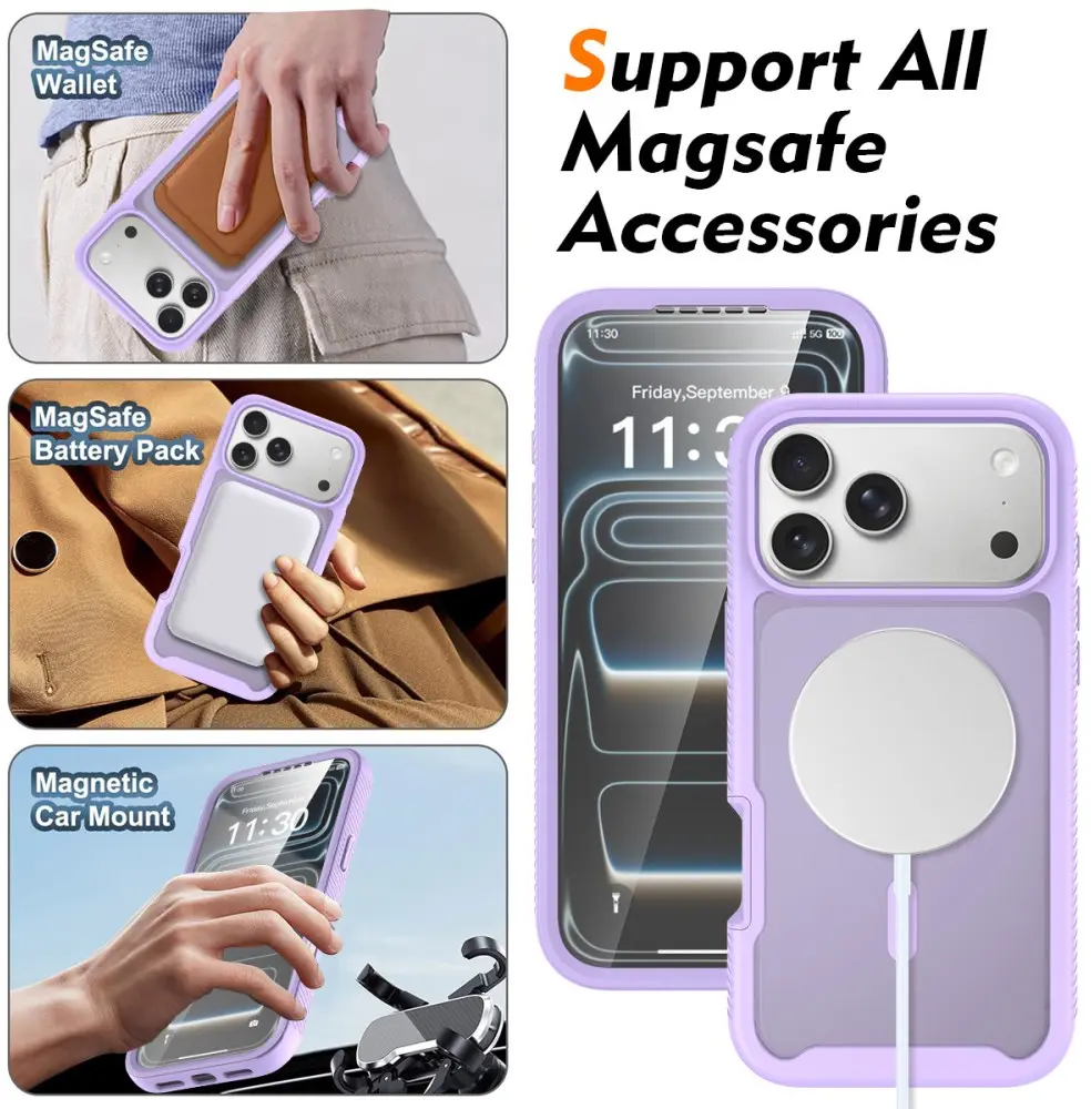 Apple iPhone 18 Pro Max Hoesje Full Protect 360° Cover met MagSafe Matte Paars afbeelding 5