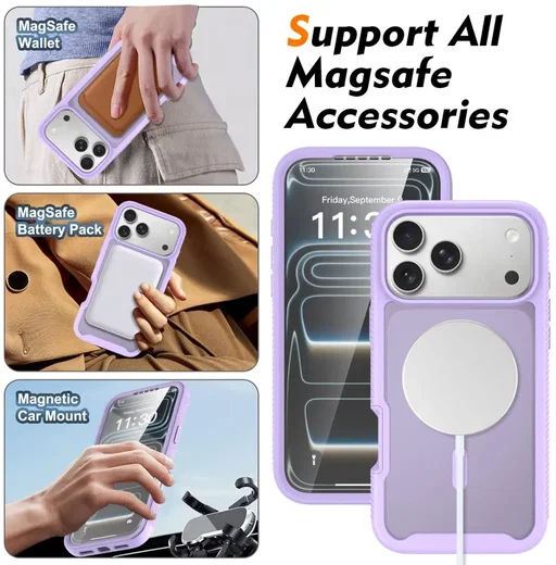 Apple iPhone 18 Pro Max Hoesje Full Protect 360° Cover met MagSafe Matte Paars afbeelding 5