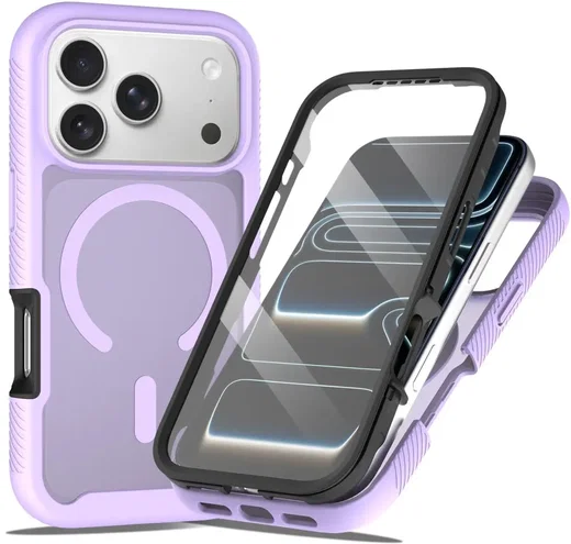 Apple iPhone 18 Pro Max Hoesje Full Protect 360° Cover met MagSafe Matte Paars afbeelding 1