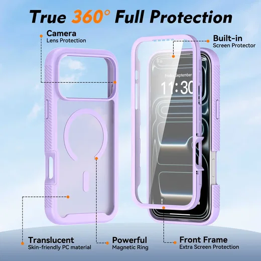 iPhone 18 Pro Max Hoesje Full Protect 360° Cover met MagSafe Matte Paars afbeelding 5