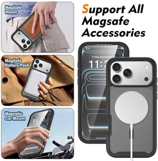 Apple iPhone 18 Pro Max Hoesje Full Protect 360° Cover met MagSafe Matte Zwart afbeelding 6
