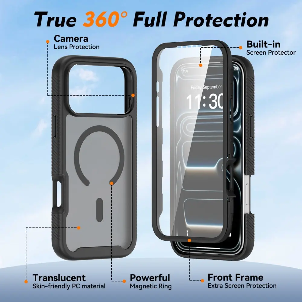 Apple iPhone 18 Pro Max Hoesje Full Protect 360° Cover met MagSafe Matte Zwart afbeelding 5