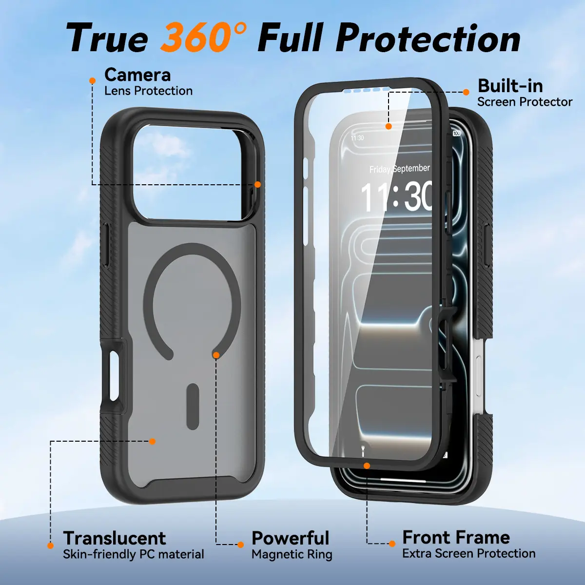iPhone 18 Pro Max Hoesje Full Protect 360° Cover met MagSafe Matte Zwart afbeelding 5