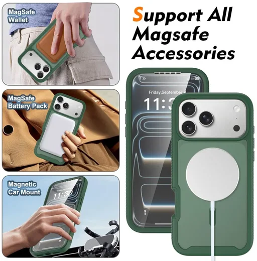 Apple iPhone 18 Pro Max Hoesje Full Protect 360° Cover met MagSafe Matte Groen afbeelding 7