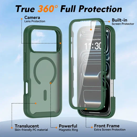 iPhone 18 Pro Max Hoesje Full Protect 360° Cover met MagSafe Matte Groen afbeelding 5
