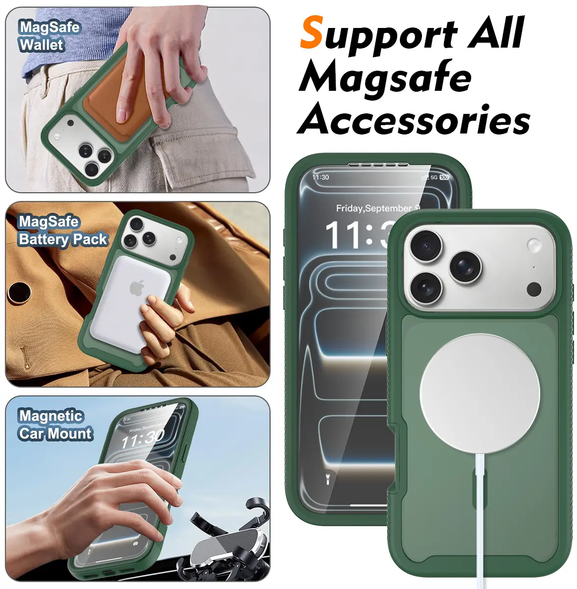 iPhone 18 Pro Max Hoesje Full Protect 360° Cover met MagSafe Matte Groen afbeelding 8