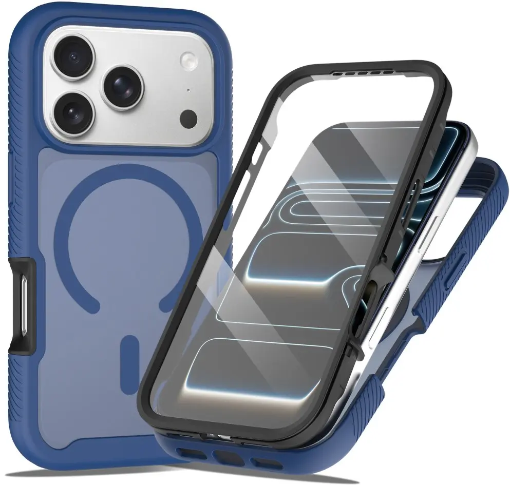 Apple iPhone 18 Pro Max Hoesje Full Protect 360° Cover met MagSafe Matte Blauw afbeelding 1