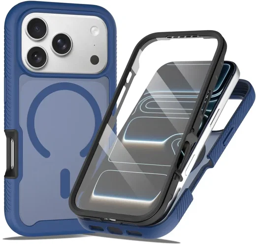 Apple iPhone 18 Pro Max Hoesje Full Protect 360° Cover met MagSafe Matte Blauw afbeelding 1