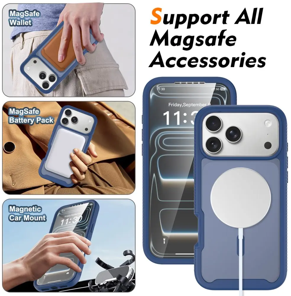 Apple iPhone 18 Pro Max Hoesje Full Protect 360° Cover met MagSafe Matte Blauw afbeelding 6