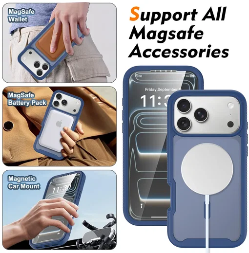 iPhone 18 Pro Max Hoesje Full Protect 360° Cover met MagSafe Matte Blauw afbeelding 8