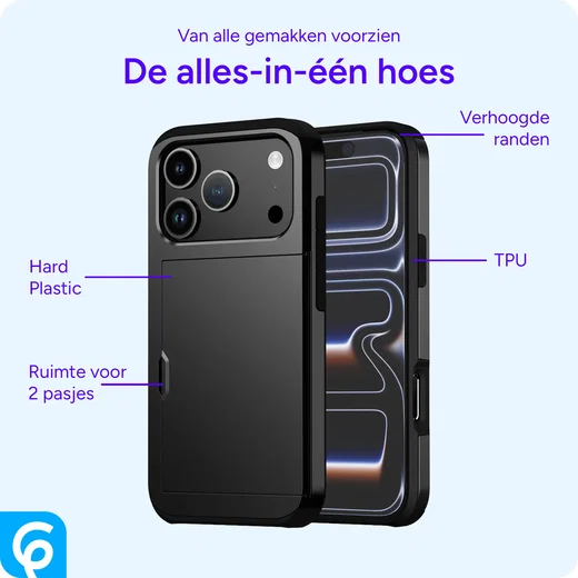 Apple iPhone 18 Pro Hoesje met Slider Kaarthouder Back Cover Zwart afbeelding 4