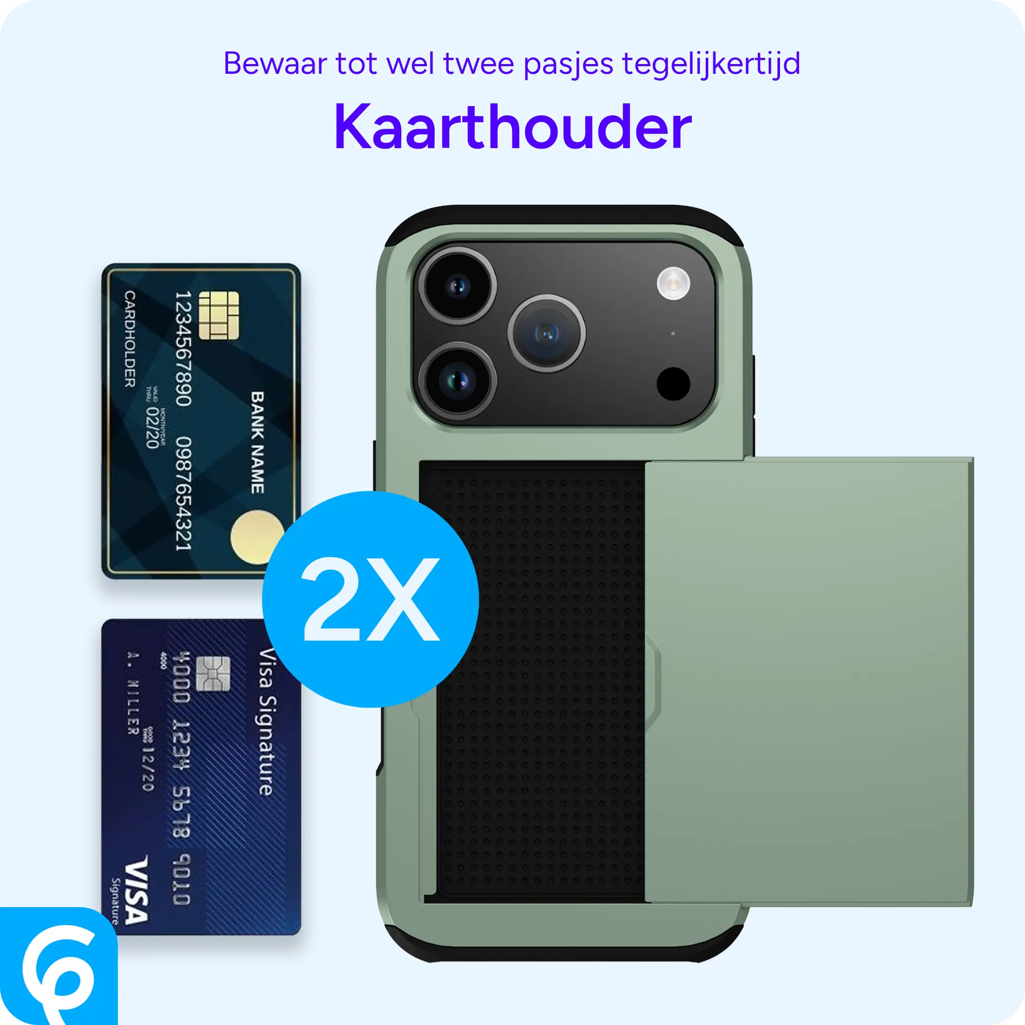 Apple iPhone 18 Pro Hoesje met Slider Kaarthouder Back Cover Groen afbeelding 10