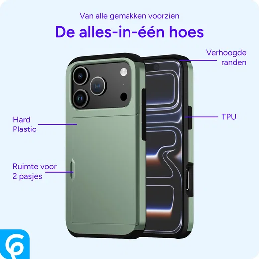 Apple iPhone 18 Pro Hoesje met Slider Kaarthouder Back Cover Groen afbeelding 4