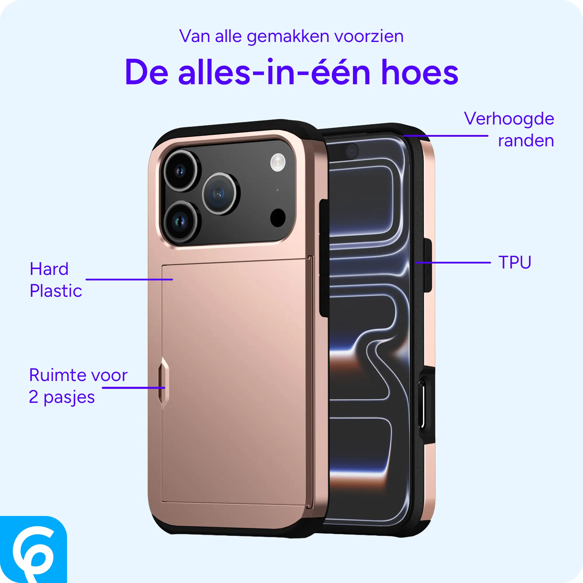 Apple iPhone 18 Pro Hoesje met Slider Kaarthouder Back Cover Roze afbeelding 4