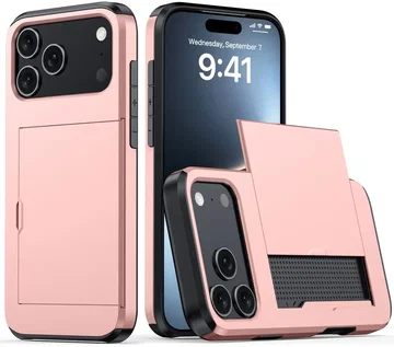 Apple iPhone 18 Pro Hoesje met Slider Kaarthouder Back Cover Roze